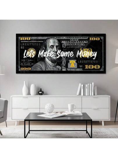 قطعة واحدة، "لنكسب بعض المال"، لوحة حائطية بقيمة 100 دولار أمريكي، ديكور حفلة العزوبية ذو طراز أسلوب الدولار الأمريكي الأصفر الأنيق، طبعة ملصق قديم أسلوب جوتيك داكن، لوحة حد أدنى على قماش، مناسبة لديكور المنزل، عربة البار، المقهى، صالة الطعام، هدية...