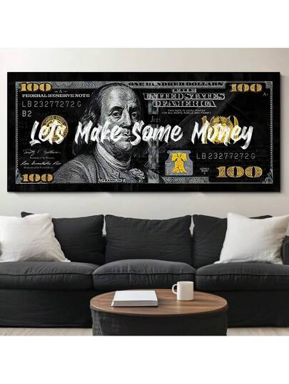 قطعة واحدة، "لنكسب بعض المال"، لوحة حائطية بقيمة 100 دولار أمريكي، ديكور حفلة العزوبية ذو طراز أسلوب الدولار الأمريكي الأصفر الأنيق، طبعة ملصق قديم أسلوب جوتيك داكن، لوحة حد أدنى على قماش، مناسبة لديكور المنزل، عربة البار، المقهى، صالة الطعام، هدية...
