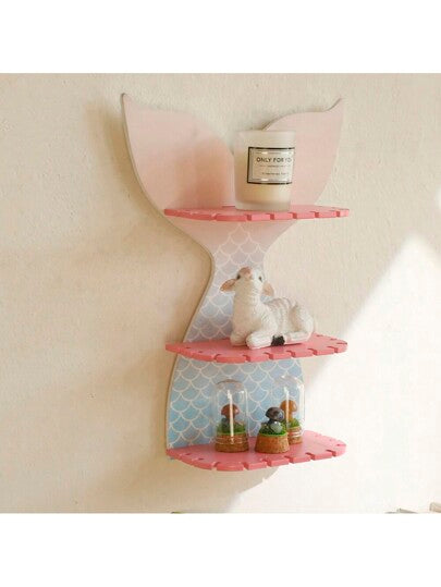 أثاث مكتبي زلاجة جدارية خشبية بشكل ذيل السمكة الملون للزينة المنزلية البسيطة للغرف، قطعة واحدة، بالجملة