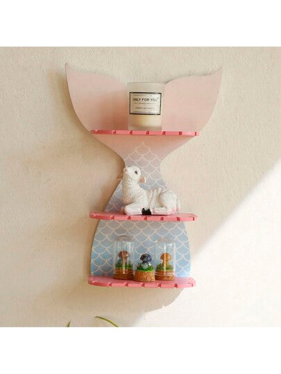 أثاث مكتبي زلاجة جدارية خشبية بشكل ذيل السمكة الملون للزينة المنزلية البسيطة للغرف، قطعة واحدة، بالجملة