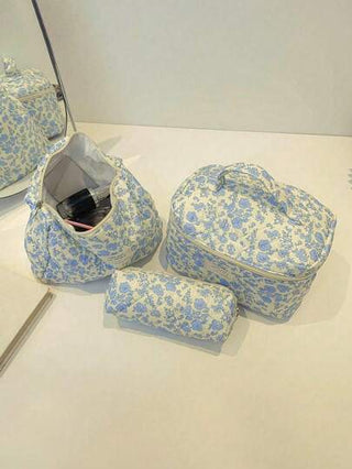 حقيبة تخزين 1 قطعة/مجموعة حقيبة مكياج كبيرة، حقيبة مكياج للسفر، محفظة مُنظِّمة للنساء العاديات ذات سعة كبيرة مزينة بطباعة زهور جميلة، لحفظ مستحضرات التجميل والعناية الشخصية والمكياج اللازم للسفر، أدوات تخزين، هدايا ذات سحاب وإكسسوارات