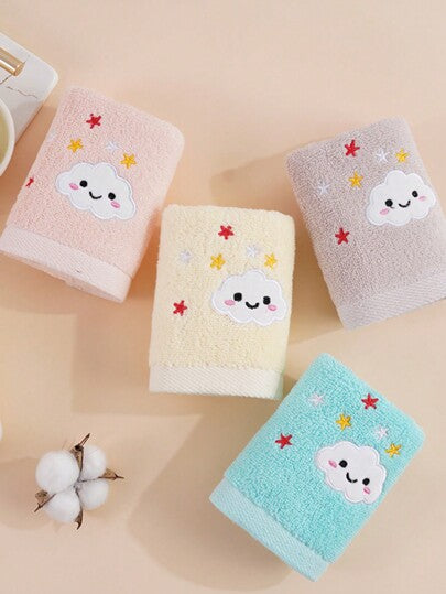 1/4 قطع مناشف وجه قطنية صغيرة، مستطيلة، بطباعة سحابة كارتونية جميلة، ماصة ناعمة سريعة الجفاف، مناسبة للحمام والمطبخ والهدايا والسفر والمدرسة لجميع الفصول