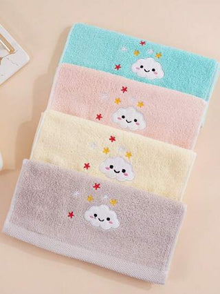 1/4 قطع مناشف وجه قطنية صغيرة، مستطيلة، بطباعة سحابة كارتونية جميلة، ماصة ناعمة سريعة الجفاف، مناسبة للحمام والمطبخ والهدايا والسفر والمدرسة لجميع الفصول