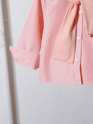 تيشيرتات بناتي مجموعة قميص مخطط وبنطال صلب لفتاة صغيرة من قطعتين