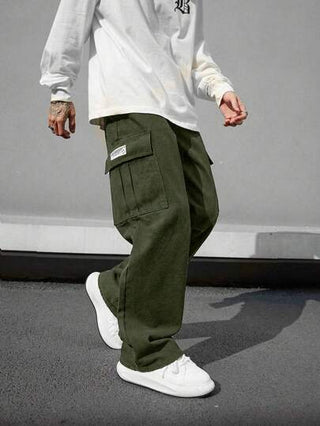 قطعة واحدة بنطلون جيب متعدد الجيوب بيقع ضيق للرجال ، لون أحادي مناسب للصيف و الشاطئ والنزهة ، استخدام يومي وتدريبات رياضية والتنزه في الهواء الطلق ، سراويل فضفاضة مريحة ، بتصميم ساق مستقيم متعدد الاستخدامات