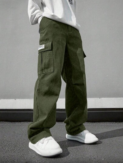 قطعة واحدة بنطلون جيب متعدد الجيوب بيقع ضيق للرجال ، لون أحادي مناسب للصيف و الشاطئ والنزهة ، استخدام يومي وتدريبات رياضية والتنزه في الهواء الطلق ، سراويل فضفاضة مريحة ، بتصميم ساق مستقيم متعدد الاستخدامات