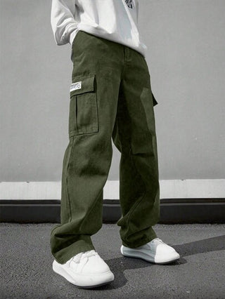 قطعة واحدة بنطلون جيب متعدد الجيوب بيقع ضيق للرجال ، لون أحادي مناسب للصيف و الشاطئ والنزهة ، استخدام يومي وتدريبات رياضية والتنزه في الهواء الطلق ، سراويل فضفاضة مريحة ، بتصميم ساق مستقيم متعدد الاستخدامات