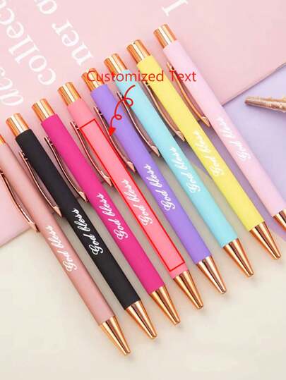 قلم كرة بخاصية الدفع مع شعار نصي قابل للتخصيص، قرطاسية مكتبية، قلم هدية طلابية وإعلانية