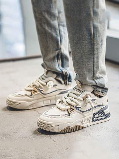 زوج أحذية رياضية كاجوال للرجال، بطانة مريحة، أحذية سكيت بورد عصرية بتصميم بسيط