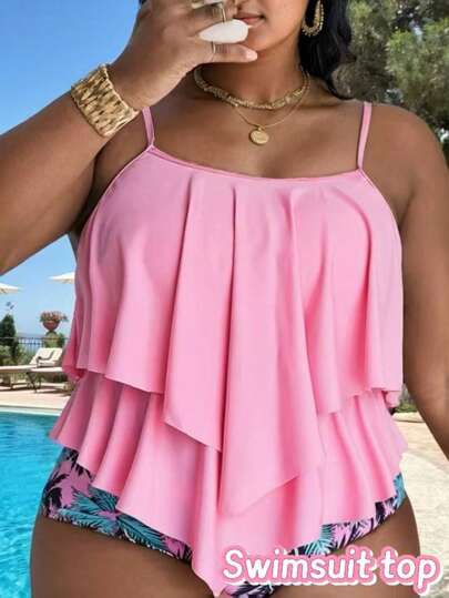 Swim Lushoire لباس علوي تانكيني حافة منديل مقاس كبير