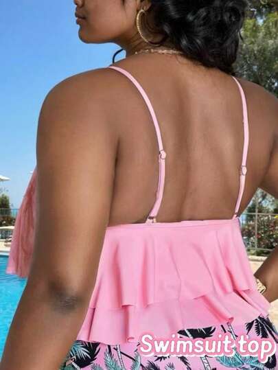 Swim Lushoire لباس علوي تانكيني حافة منديل مقاس كبير