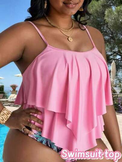 Swim Lushoire لباس علوي تانكيني حافة منديل مقاس كبير