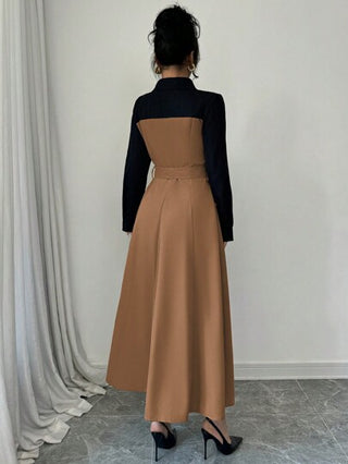 فساتين حريمي Modelyn فستان طويل أنيق للنساء بياقة منحنية وأكمام طويلة وأزرار مزدوجة، فساتين سهرة طويلة للخريف