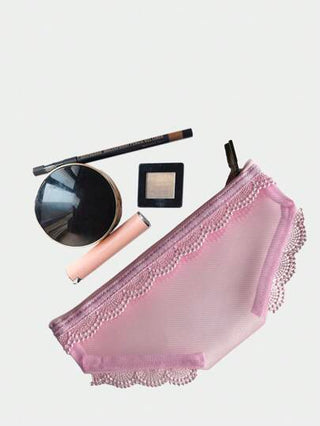 حقيبة مكياج قطنية خاصة باللون الزهري، جراب تخزين بتصميم فريد، حقيبة مستحضرات تجميل شبكية محمولة، حقيبة أدوات كتابية شبكية - ضروريات هدايا جوهرية للفتيات المرتبات للسفر والمستحضرات والتنظيم والأظافر