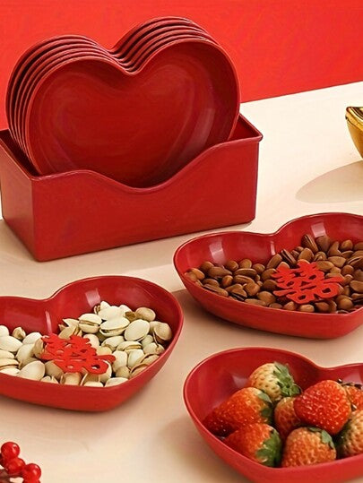 2/5 مجموعة أطباق تقديم على شكل قلب - بألوان الحب الأحمر لتقديم الفواكه والوجبات الخفيفة والحلوى - مناسبة للأعراس والمآدب والمناسبات الخاصة - مثالية للمناسبات والحفلات الرومانسية - هدية مثالية للأزواج والمتزوجين حديثًا