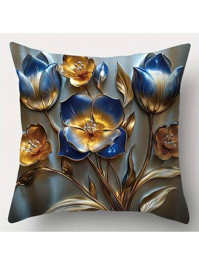 4 قطع أغطية وسادة مطبوعة طباعة ثلاثية الأبعاد بنقوش زهور حديثة ، مقاس 17.72 بوصة مربع ، أغلفة من البوليستر القابلة للغسيل مزودة بسحاب،ديكور منزلي للصالة والغرفة والأريكة ، بدون إدراج