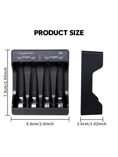 powerKAN 4K شاحن بطارية نيكل معدنية هيدريد AA/AAA صغير، مؤشر LED يشحن 2/4 بطارية قابلة لإعادة الشحن 1.2 فولت نيكل معدنية هيدريد AA/AAA على التوالي، واجهة شحن USB من نوع C (البطارية غير مشمولة)