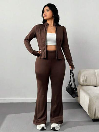 EZwear جاكيت يوجا مريح وواسع الساقين، طقم من قطعتين للمقاسات الكبيرة