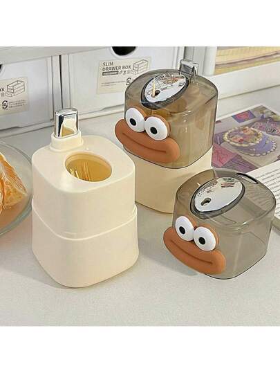 زجاجة أسنان آلية بتصميم كرتوني، حامل أسنان من البلاستيك بنظام دفع، وعاء تخزين إبداعي للمنزل والمطعم