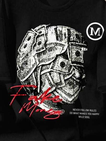 SHEIN تيشيرت بأكمام قصيرة للأولاد المراهقين بطباعة جرافيك عصرية وجذابة، ذو رقبة دائرية مناسب للصيف