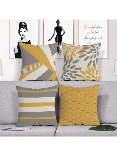 MEMNUN 1 قطعة أغطية وسادة منقوشة بنمط هندسي أصفر ورمادي كبوهيمي زاهي ذو طباعة أحادية الجانب، متعددة الاستخدامات للأريكة والغرفة والمكتب والسيارة والمزرعة، 17.7*17.7 بوصة، بدون حشوة الوسادة المضمنة