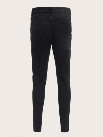 بنطال جينز رجالي ممزق مرن ضيق، بنطال كاجوال ذو لون أحادي بتصميم نحيف