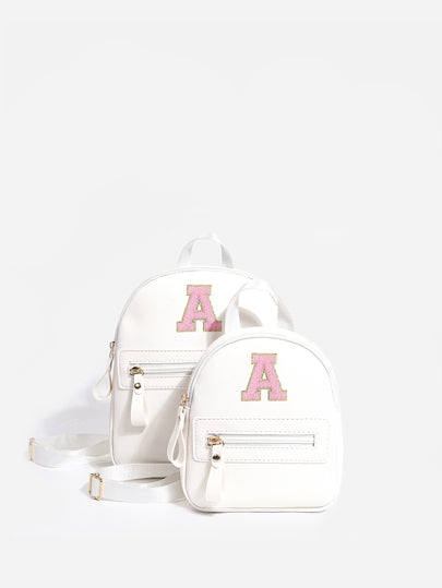 حقيبة ظهر كلاسيكية وجميلة للبنات مزينة بتصميم حروف الأبجدية A-Z عدد 1 حبة، أشرطة كتف قابلة للتعديل، محفظة بشكل قلب، متعددة الاستخدامات للاستخدام اليومي والخارجي والمدرسة والسفر والرحلات، محمولة، هدية مثالية لعيد الحب