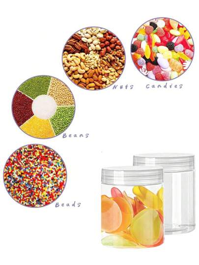 10 حبات أوعية بلاستيكية شفافة بأغطية، حاوياتتخزين بلاستيكية، إبريق مرطبان بلاستيكي، حاويات تخزين قابلة لإعادة التعبئة، حاويات دائرية فارغة، لتخزين الفواكه المجففة والعسل والمكسرات والمطبخ المنزلي