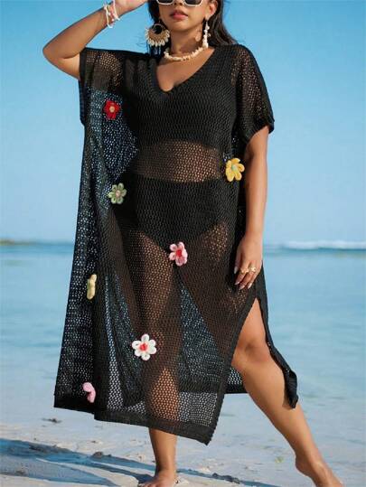 Swim Mod عباءة شاطئ جديدة مريحة وفضفاضة بطبعات زهرية ملونة للأحجام الكبيرة في الصيف