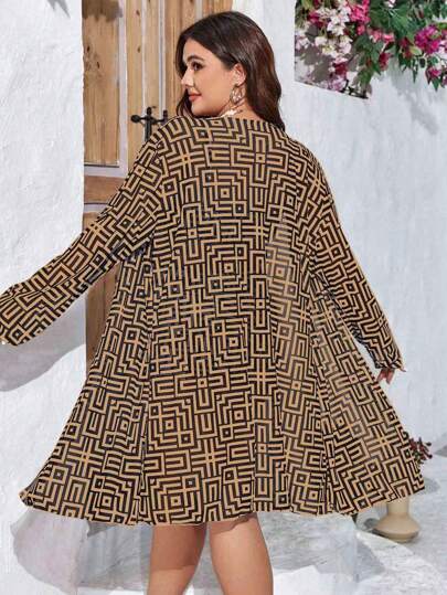 Swim Lushoire 3 قطع من المجموعة الكاجوال للسيدات ذات المقاس الكبير تتكون من قميص كامي بطباعة لولبية، قطع منفصلة بحبال ربط، بيكيني لإطلالة الإجازة، مع كيمونو كاور أب للصيف طويل الأكمام