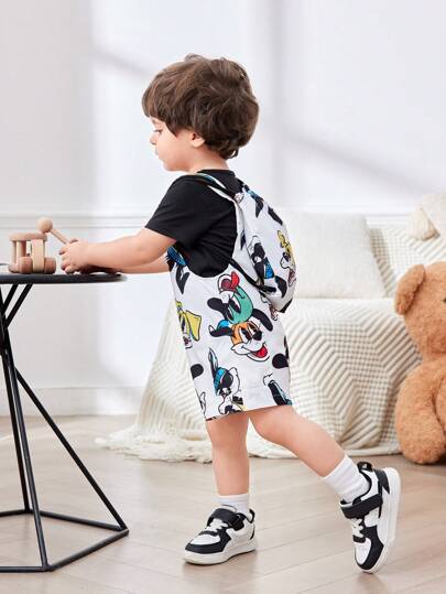 مجموعة 2 قطعة من ملابس الأطفال الرضع البنين، تشمل : قميص كارتون بنقشات الحيوانات + شورت، مناسب للربيع/الصيف، للاستخدام اليومي، المنزل، الحفلات