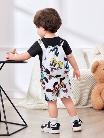 مجموعة 2 قطعة من ملابس الأطفال الرضع البنين، تشمل : قميص كارتون بنقشات الحيوانات + شورت، مناسب للربيع/الصيف، للاستخدام اليومي، المنزل، الحفلات