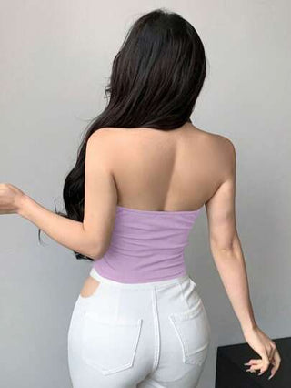 DAZY ملابس علوية كروب بدون أكمام مجعدة للنساء ، تصميم بسيط للصيف، ملابس علوية هالتر