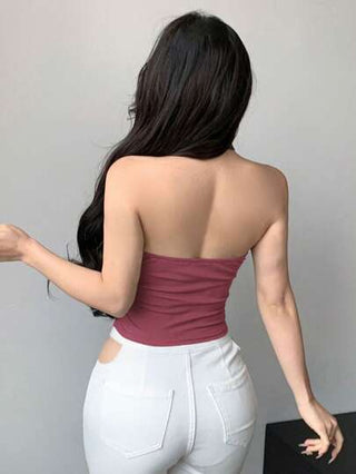 DAZY ملابس علوية محاكك بلون واحد بتصميم الأعلى القصير بدون أكمام بناطيل صيفية