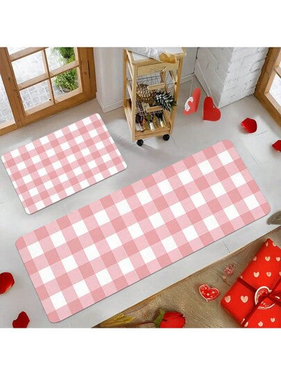 كومتان من السجاد الوردي والأبيض المربع بنمط رومانسي، كراش خدمات مطبخ متماشي مع عيد الحب، عديم الانزلاق مضاد للإرهاق، مناسب للمدخل والصالة والمطبخ وغرفة الغسيل، ديكور المنزل وديكور عيد الحب