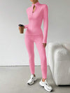 SHEIN EZwear مجموعة تريكو احجامين أسود، جاكيت بسحاب وبنطلون ضيق للرياضة