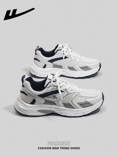 WARRIOR حذاء نسائي كاجوال للرياضة (الكرة الطائرة) من ماركة وارير، زوج واحد، بنعل سميك باللون الأزرق الغامق، نعل قاعدة ناعمة، أربطة علوية، منخفض القمة، مناسب للخارج، مقاوم للانزلاق، أنيق مناسب لطلاب التخرج، أحذية زحلقة رياضية مظهر جلدي أنيق