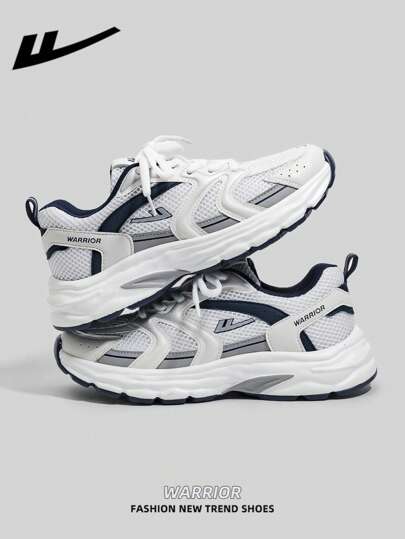 WARRIOR حذاء نسائي كاجوال للرياضة (الكرة الطائرة) من ماركة وارير، زوج واحد، بنعل سميك باللون الأزرق الغامق، نعل قاعدة ناعمة، أربطة علوية، منخفض القمة، مناسب للخارج، مقاوم للانزلاق، أنيق مناسب لطلاب التخرج، أحذية زحلقة رياضية مظهر جلدي أنيق