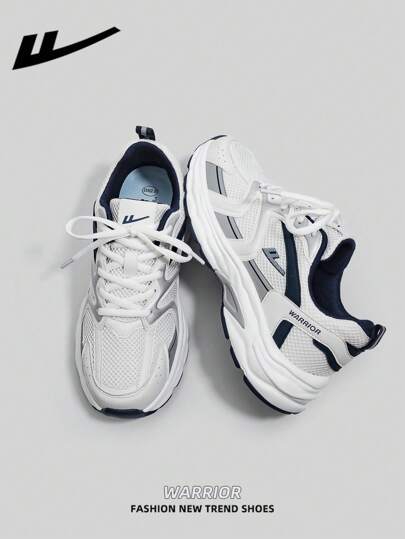 WARRIOR حذاء نسائي كاجوال للرياضة (الكرة الطائرة) من ماركة وارير، زوج واحد، بنعل سميك باللون الأزرق الغامق، نعل قاعدة ناعمة، أربطة علوية، منخفض القمة، مناسب للخارج، مقاوم للانزلاق، أنيق مناسب لطلاب التخرج، أحذية زحلقة رياضية مظهر جلدي أنيق