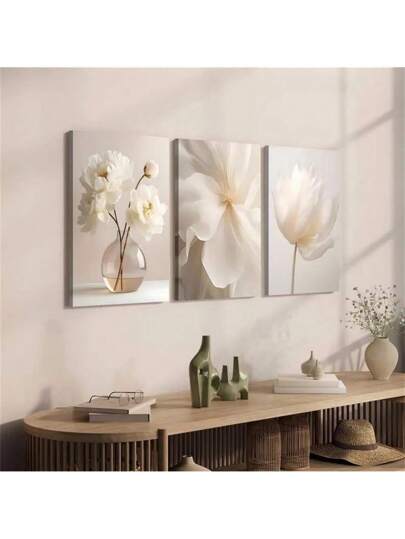 1 قطعة / 3 قطع من اللوحات الجدارية، ملصقات حديثة بوتانية بوهيمية بيج وأبيض للزهور والنباتات، طباعة على قماش لديكور المنزل وغرفة المعيشة وغرفة النوم والمكتب والسكن الطالبي،تصميم لوحات هدايا مبتكرة بدون إطار