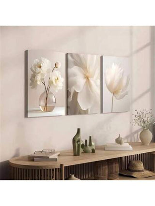 1 قطعة / 3 قطع من اللوحات الجدارية، ملصقات حديثة بوتانية بوهيمية بيج وأبيض للزهور والنباتات، طباعة على قماش لديكور المنزل وغرفة المعيشة وغرفة النوم والمكتب والسكن الطالبي،تصميم لوحات هدايا مبتكرة بدون إطار