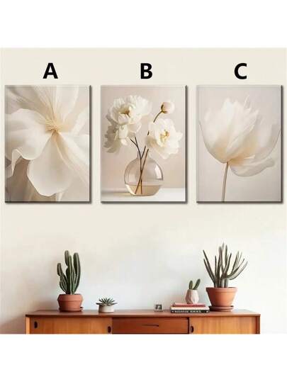 1 قطعة / 3 قطع من اللوحات الجدارية، ملصقات حديثة بوتانية بوهيمية بيج وأبيض للزهور والنباتات، طباعة على قماش لديكور المنزل وغرفة المعيشة وغرفة النوم والمكتب والسكن الطالبي،تصميم لوحات هدايا مبتكرة بدون إطار