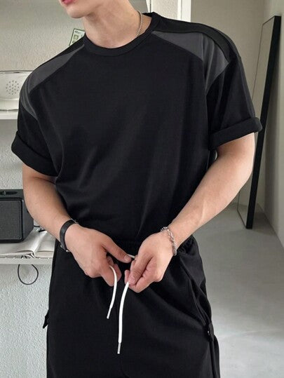 DAZY قميص تي شيرت رجالي بلون بسيط ومرقع، ملابس الخريف