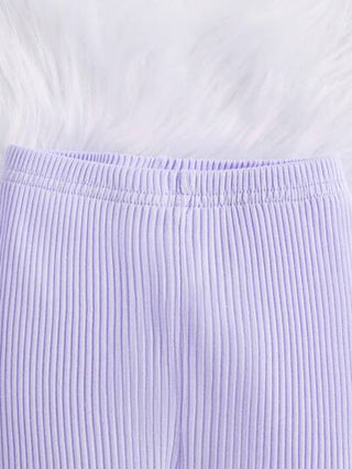 SHEIN مجموعة بنطال طويل وقميص كم طويل أرجواني بسيط مع قبعة وسلاحف للبنات الصغيرات، ملابس راحة كاجوال