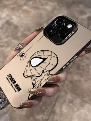 Marvel حافظة هاتف صدمات خارقة باللون الأسود اللامع بطبعة سبايدر مان كرتونية متوافقة مع آيفون