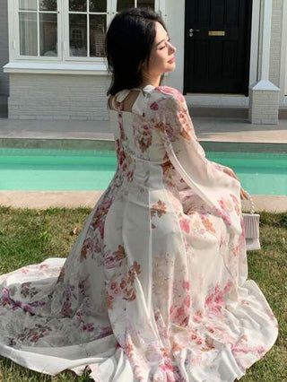 فساتين حريمي DAZY فستان نسائي أنيق بياقة على شكل حرف V وأكمام قصيرة وبطول حتى منتصف الساق بطبعات أزهار متناثرة للصيف
