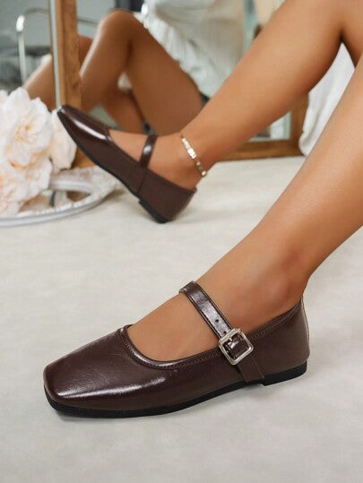 أحذية نسائية كاجوال بمط مربع ريش بإبزيم، للربيع/الخريف، ألوان بني، بيج، أسود، أحذية مبسطة وجذابة للمدرسة والمكتب والشارع والحفلات، متعددة الاستخدامات، مريحة، قابلة للتنفس، دوران أسفل ناعمة