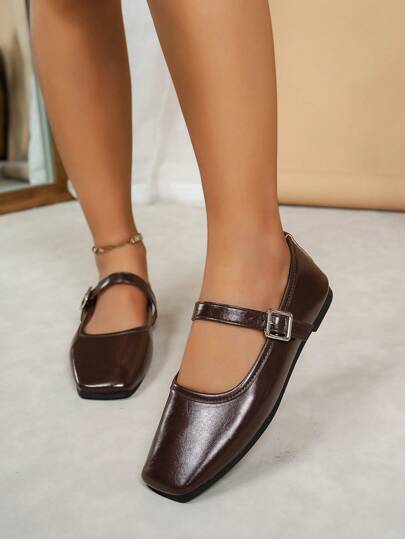 أحذية نسائية كاجوال بمط مربع ريش بإبزيم، للربيع/الخريف، ألوان بني، بيج، أسود، أحذية مبسطة وجذابة للمدرسة والمكتب والشارع والحفلات، متعددة الاستخدامات، مريحة، قابلة للتنفس، دوران أسفل ناعمة