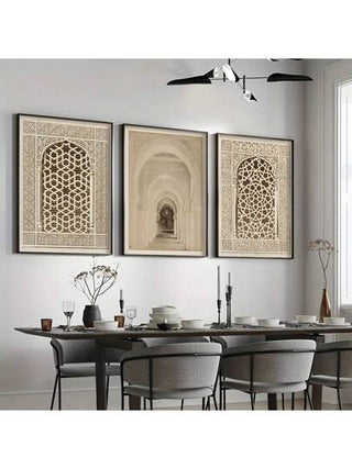 مجموعة 3 قطع من لوحات الفن الجداري الإسلامي ذات طراز قديم على شكل قماش، ملصق ديكور جداري للأديرة، ديكور غرف المعيشة، غرف النوم، المكاتب - هدية مثالية للمنزل والمقاهي المسلمة. إطار اختياري
