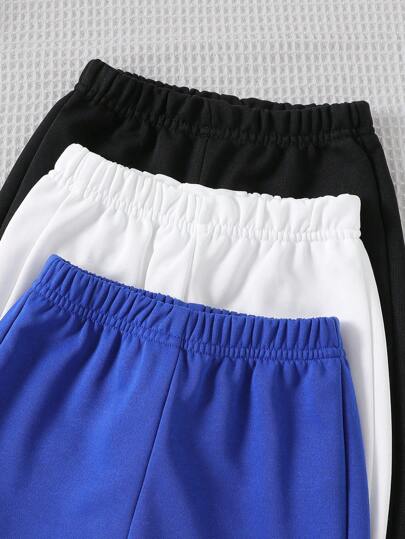 3 قطع بناطيل كاجوال للأطفال الذكور بتصميم جميل وألوان واحدة (أسود وأبيض وأزرق) وبطباعة كلب، مناسبة لفصلي الربيع والخريف